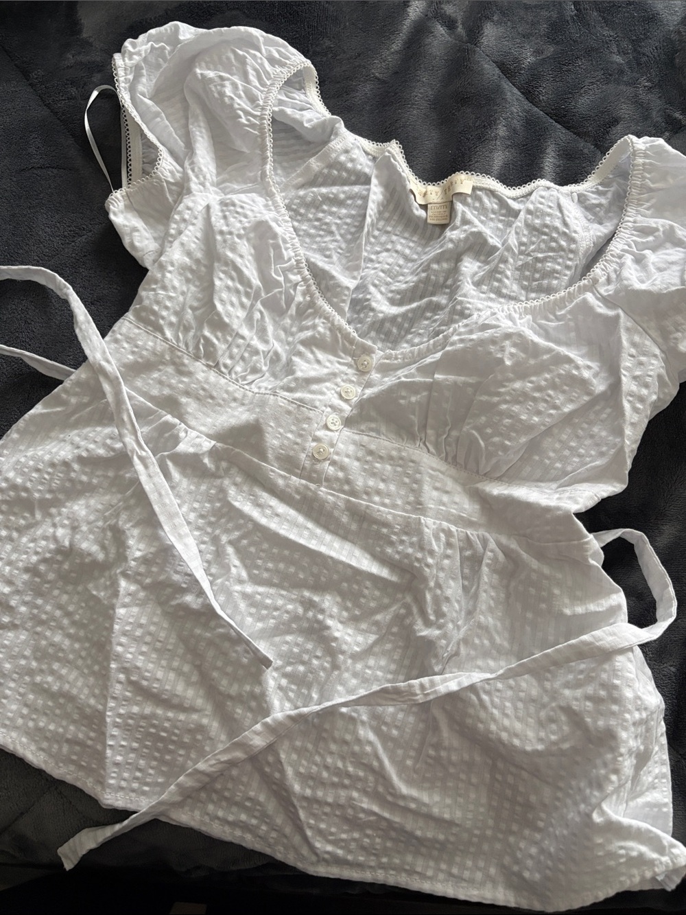 Ty White Textured Lace-Trim Tank Top